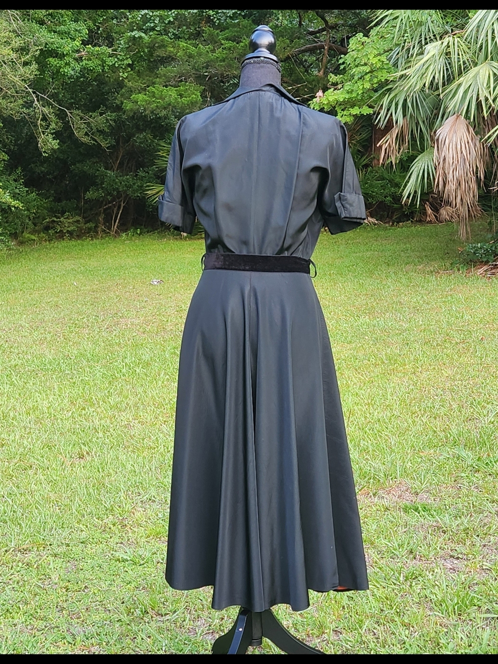 Rockabilly Custom Black Red Flare Midi Dress Retro Stage Costume Goth Vamp Small - Picture 5 of 11